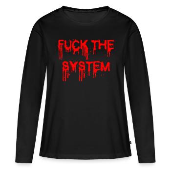 FUCK THE SYSTEM - idées cadeaux pour démonstration - T-shirt manches longues Premium bio Femme - noir - Devant - Julia (174cm)
