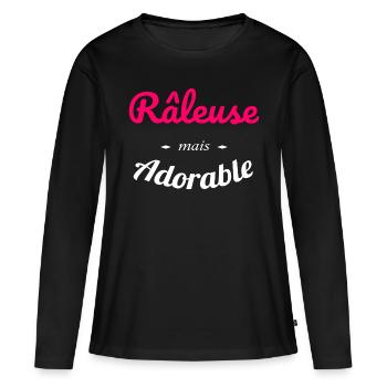 Râleuse mais adorable Cadeau humour drôle - T-shirt manches longues Premium bio Femme - noir - Devant - Julia (174cm)