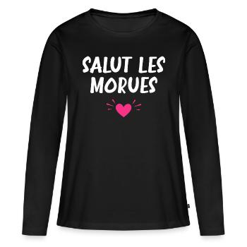 Salut les morues - T-shirt manches longues Premium bio Femme - noir - Devant - Julia (174cm)