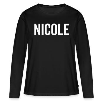 Nicole Nom personnalisé Police Texte Anniversaire - T-shirt manches longues Premium bio Femme - noir - Devant - Julia (174cm)