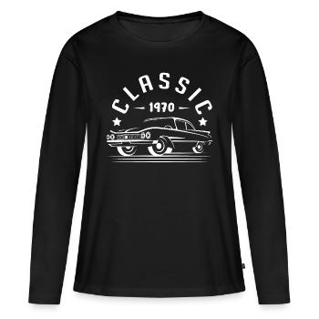 Klassisch 1970. - Frauen Premium Bio Langarmshirt - Schwarz - Vorne - Julia (174cm)