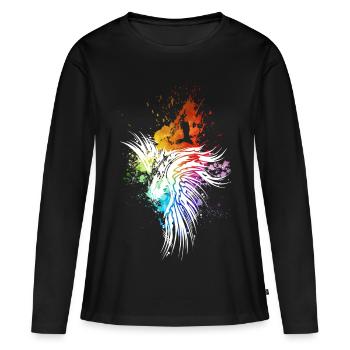 Rabe Regenbogen-Kleckse weiß - Frauen Premium Bio Langarmshirt - Schwarz - Vorne - Julia (174cm)