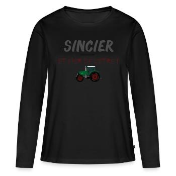 T shirt chti sincier, agriculteur - T-shirt manches longues Premium bio Femme - noir - Devant - Julia (174cm)