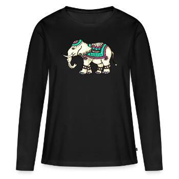 Elefant, Ethno, Tier, Afrika, Indien, Yoga - Frauen Premium Bio Langarmshirt - Schwarz - Vorne - Julia (174cm)
