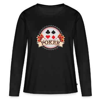 Poker - Ass - Casino - Soirée Poker - 2xCaro - T-shirt manches longues Premium bio Femme - noir - Devant - Julia (174cm)