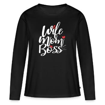 Épouse maman patron - T-shirt manches longues Premium bio Femme - noir - Devant - Julia (174cm)