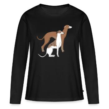 Deux whippets - T-shirt manches longues Premium bio Femme - noir - Devant - Julia (174cm)