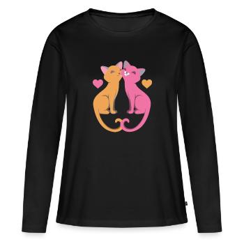 Chat chat amour miaou - T-shirt manches longues Premium bio Femme - noir - Devant - Julia (174cm)