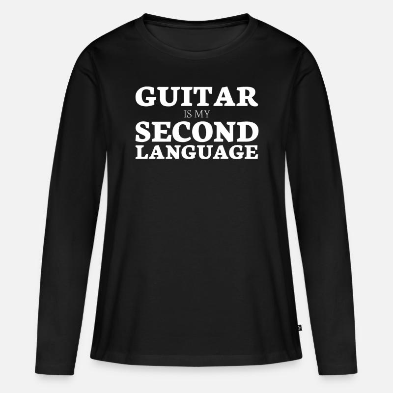 Guitar is my second language - Frauen Premium Bio Langarmshirt - Schwarz