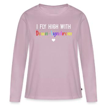 Trisomie | I fly high with Down-Syndrom - T-shirt manches longues Premium bio Femme - rose poudré - Devant - Julia (174cm)