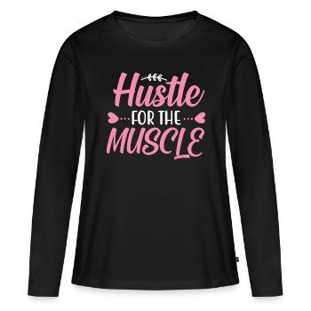 Hustle for the muscle - T-shirt manches longues Premium bio Femme - noir - Devant - Julia (174cm)