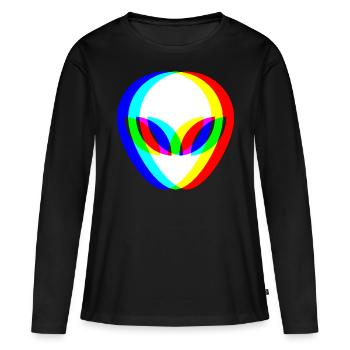 Alien Head Trippy Techno DJ Raver Glitch - Frauen Premium Bio Langarmshirt - Schwarz - Vorne - Julia (174cm)