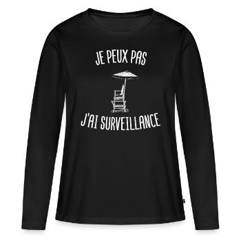 je peux pas j'ai surveillance | sauveteur BNSSA - T-shirt manches longues Premium bio Femme - noir - Devant - Julia (174cm)