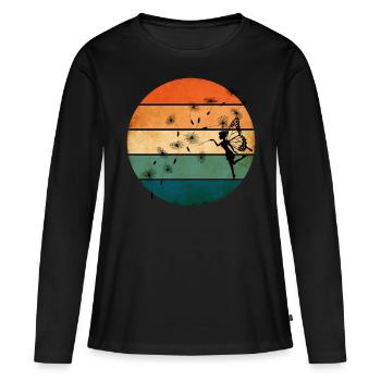Papillons Pusteblumen prairie coeur fée - T-shirt manches longues Premium bio Femme - noir - Devant - Julia (174cm)