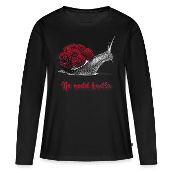 Schnecke mit Bollenhut und Schwäbischem Spruch - Frauen Premium Bio Langarmshirt - Schwarz - Vorne - Julia (174cm)