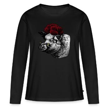 Wildschwein / Eber mit Schwarzwälder Bollenhut - Frauen Premium Bio Langarmshirt - Schwarz - Vorne - Julia (174cm)