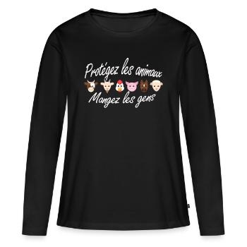 T-shirt Végétarien - Protégez les Animaux - T-shirt manches longues Premium bio Femme - noir - Devant - Julia (174cm)