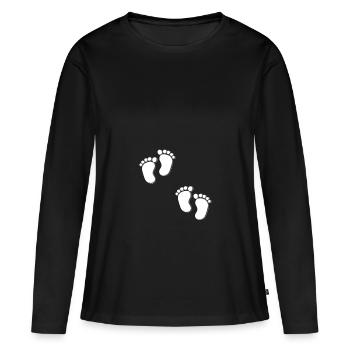 Grossesse Femme enceinte maman mère bébé pieds - T-shirt manches longues Premium bio Femme - noir - Devant - Julia (174cm)