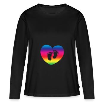 Cadeau Femme enceinte Grossesse Enceinte - T-shirt manches longues Premium bio Femme - noir - Devant - Julia (174cm)
