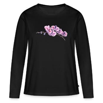FLOWER - Frauen Premium Bio Langarmshirt - Schwarz - Vorne - Julia (174cm)