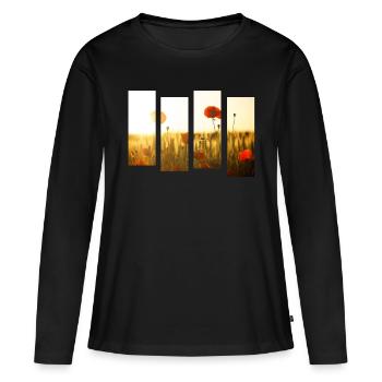 Champ de coquelicots - T-shirt manches longues Premium bio Femme - noir - Devant - Julia (174cm)