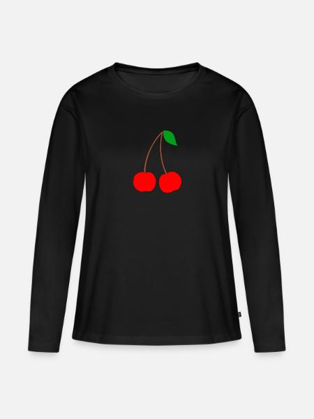 Kirschen - Frauen Premium Bio Langarmshirt - Schwarz