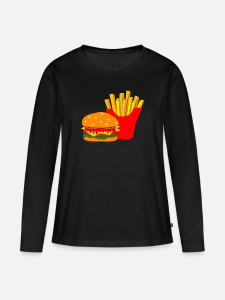 Burger mit Pommes - Frauen Premium Bio Langarmshirt - Schwarz