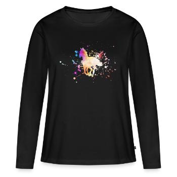 Pferde Silhouette Aquarell - Frauen Premium Bio Langarmshirt - Schwarz - Vorne - Julia (174cm)