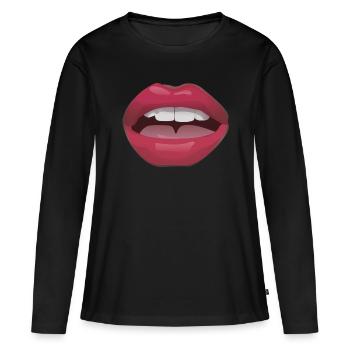 Lèvres rouges avec des dents - T-shirt manches longues Premium bio Femme - noir - Devant - Julia (174cm)