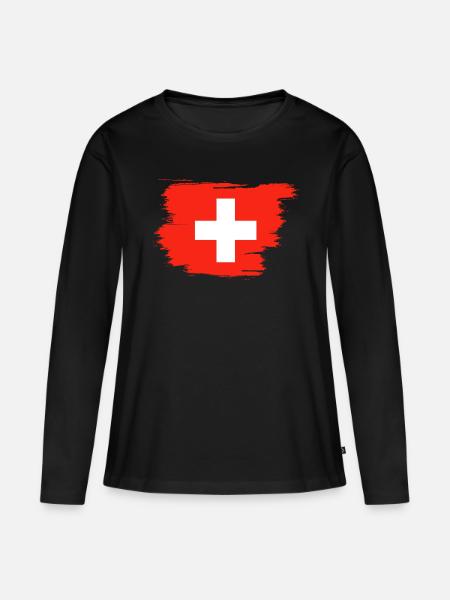 Schweiz Flagge - Frauen Premium Bio Langarmshirt - Schwarz