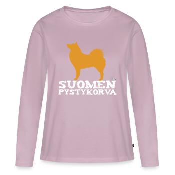 Spitz finlandais - T-shirt manches longues Premium bio Femme - rose poudré - Devant - Julia (174cm)