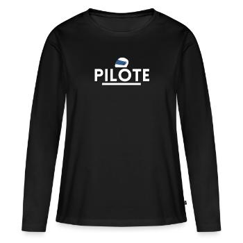 pilote casque. cadeau pilote - T-shirt manches longues Premium bio Femme - noir - Devant - Julia (174cm)