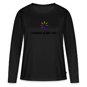 Loading Baby n ° 1 drôle de sort grossesse - T-shirt manches longues Premium bio Femme - noir - Devant - Julia (174cm)