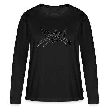 Chat grincheux - T-shirt manches longues Premium bio Femme - noir - Devant - Julia (174cm)