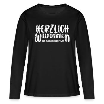 Herzlich Willkommen im falschen Film - Frauen Premium Bio Langarmshirt - Schwarz - Vorne - Julia (174cm)