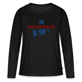 Aide soignante de ouf ! - T-shirt manches longues Premium bio Femme - noir - Devant - Julia (174cm)