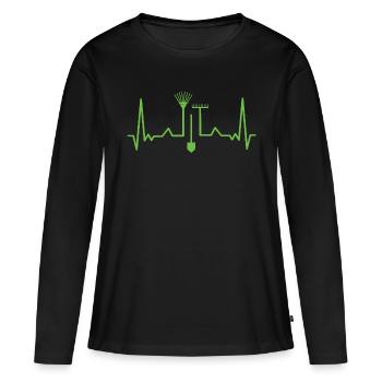 Jardin jardin cardiaque battement de cœur ECG Pouls - T-shirt manches longues Premium bio Femme - noir - Devant - Julia (174cm)