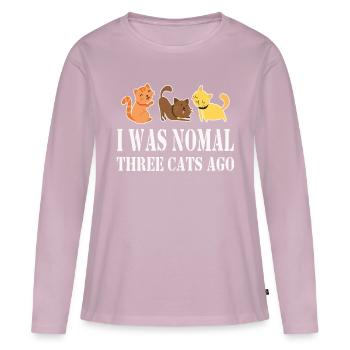 I Was Normal Three Cats Ago Funny Shirt - T-shirt manches longues Premium bio Femme - rose poudré - Devant - Julia (174cm)