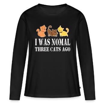 I Was Normal Three Cats Ago Funny Shirt - Frauen Premium Bio Langarmshirt - Schwarz - Vorne - Julia (174cm)