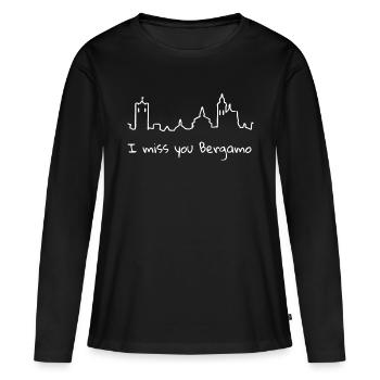Tu me manques Bergame - T-shirt manches longues Premium bio Femme - noir - Devant - Julia (174cm)