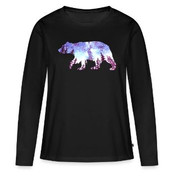 Ours Ciel nocturne Forêt - T-shirt manches longues Premium bio Femme - noir - Devant - Julia (174cm)