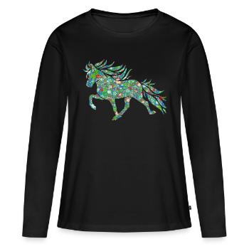 Tölter 3 fleurs en grand - T-shirt manches longues Premium bio Femme - noir - Devant - Julia (174cm)