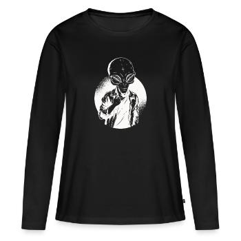 Alien Hipster - T-shirt manches longues Premium bio Femme - noir - Devant - Julia (174cm)