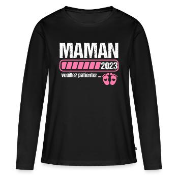 Maman en 2023 annonce naissance cadeau femme - T-shirt manches longues Premium bio Femme - noir - Devant - Julia (174cm)