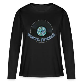Drogué de vinyle - T-shirt manches longues Premium bio Femme - noir - Devant - Julia (174cm)