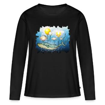 Wal, Fliegender Wal - Frauen Premium Bio Langarmshirt - Schwarz - Vorne - Julia (174cm)