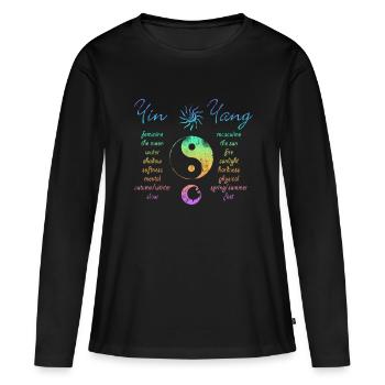 T-Shirt Yin Yang Arc-En-Ciel - T-shirt manches longues Premium bio Femme - noir - Devant - Julia (174cm)