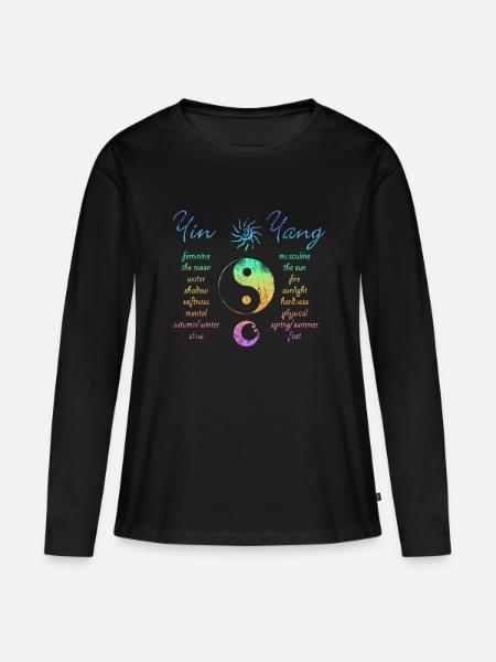 T-Shirt Yin Yang Regenbogen - Frauen Premium Bio Langarmshirt - Schwarz