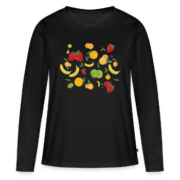 Früchte & Früchte - Erdbeere und Banane - Frauen Premium Bio Langarmshirt - Schwarz - Vorne - Julia (174cm)