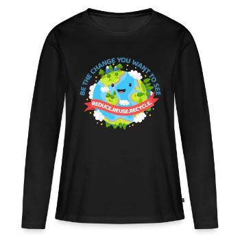 Protection de l’environnement Protection de l’environnement Environnement Cadeau - T-shirt manches longues Premium bio Femme - noir - Devant - Julia (174cm)